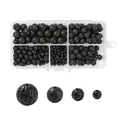 Black DIY Bracelets Making Kits, 340Pcs 4 Styles Natural Lava Rock Round Beads, Black, 340pcs/box