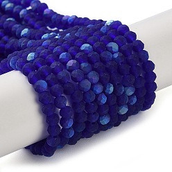 Medium Blue Imitation Jade Glass Beads Strands, Half AB Color Plated, Faceted, Frosted, Rondelle, Medium Blue, 3.5x3mm, Hole: 1mm, about 117pcs/strand, 13.66''~13.90''(34.7~35.3cm)