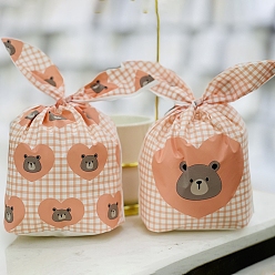 Saddle Brown 100Pcs Cartoon Plastic Candy Bags, Rabbit Ear Bags, Gift Bags, Two-Side Printed, Bear Pattern, Saddle Brown, 22x13cm