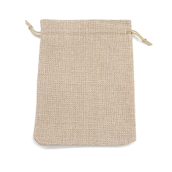 Tan Rectangle Burlap Storage Bags, Drawstring Pouches Packaging Bag, Tan, 14x10cm