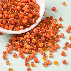 Dark Orange Opaque Colours Luster & Silver Lined & Transparent & Frosted Colours Glass Seed Beads, Round Hole, Round, Dark Orange, 3.5~4x2.5~4mm, Hole: 1.2mm, about 4615Pcs/pound