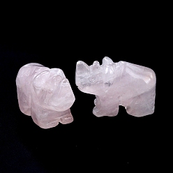 Rose Quartz Natural Rose Quartz Carved Healing Rhinoceros Figurines, Reiki Energy Stone Display Decorations, 26x20mm