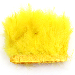 Gold Turkey Feather Fringe Trimming, Costume Accessories, Dyed, Gold, 5-1/8 inch(130mm), about 2.19 Yards(2m)/Bag
