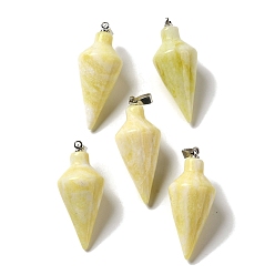 Лимонный Нефрит Натуральный лимон нефритовые подвески, Подвески-конусы с решетчатым покрытием, латунные защелки с платиновым покрытием, на дужках, 36~36.5x15~15.5 мм, отверстие : 5~6.5x2 мм