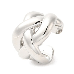 Platinum Brass Open Cuff Rings, Braided Hollow Ring, Platinum, Inner Diameter: 18mm