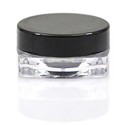Black Transparent Plastic Empty Portable Facial Cream Jar, Tiny Makeup Sample Containers, with Screw Lid, Square, Black & Clear, 3x1.6cm, Capacity: 5g