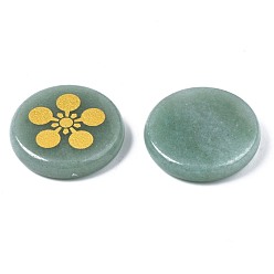Green Aventurine Natural Green Aventurine Cabochons, Flat Round with Flower Pattern, 25x5mm, about 6pcs/bag