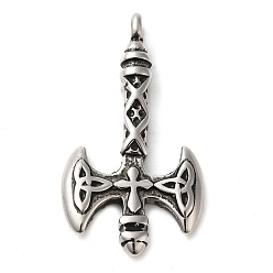 Antique Silver 304 Stainless Steel Pendants, Viking Axe Charm, Antique Silver, 46x24.5x5mm, Hole: 3.5mm