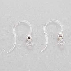 Silver Eco-Friendly Plastic Earring Hooks, with 304 Stainless Steel Beads and Horizontal Loop, Round, Silver, 15.5x8x0.7mm, Hole: 1.2mm, 24 Gauge, Pin: 0.5mm