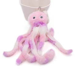 Pink Брелок с пушистым помпоном в виде осьминога, большой кулон из искусственного меха кролика, розовые, 15 см