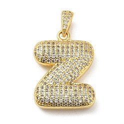 Letter Z Brass Micro Pave Cubic Zirconia Pendants, Cadmium Free & Lead Free, Long-Lasting Plated, Real 18K Gold Plated, Letter Z, 23x16.5x5.5mm, Hole: 4.5x3mm