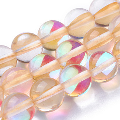 Navajo White Synthetic Moonstone Beads Strands, Dyed, Holographic Beads, Half AB Color Plated, Round, Navajo White, 6mm, Hole: 1mm, about 64pcs/strand, 15 inch