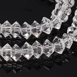 Clear Faceted Bicone Transparent Glass Bead Strands, Clear, 5x3mm, Hole: 1mm, about 99pcs/strand, 11.8 inch