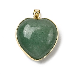Зеленый Авантюрин Естественный зеленый авантюрин подвески, латунь сердце прелести, золотые, стойки покрытие, без кадмия и без свинца, 24.5x21.5x10~10.5 мм, отверстие : 5.5x4 мм