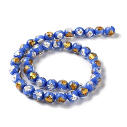 Cornflower Blue Handmade Gold & Silver Foil Lampwork Beads, Round, Cornflower Blue, 12mm, about 33pcs/strand, 15.59 inch(39.6cm)
