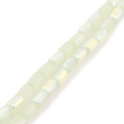 Mint Cream Frosted Imitation Jade Glass Beads Strands, AB Color Plated, Faceted, Column, Mint Cream, 6.5x4mm, Hole: 1mm, about 80pcs/strand, 20.39''(51.8cm)