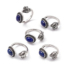 Ляпис-Лазурь Кольца-манжеты из натурального лазурита лисы, открытое кольцо, антикварные серебряные латунные украшения для женщин, 2.5~3 мм, внутренний диаметр: 17~18 мм