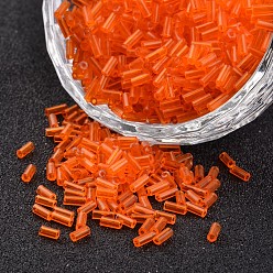 Orange Red Transparent Colours Round Hole Glass Bugle Beads, Orange Red, 3~5x1.8~2mm, Hole: 0.8mm, about 12000pcs/450g