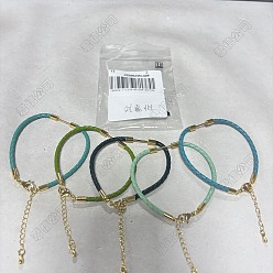 (52) Непрозрачная лаванда 5шт. 5 цвета 3мм плетеный круглый шнур из искусственной кожи для изготовления браслетов, с 304 карабинами из нержавеющей стали и латунной планкой с бусинами, золотые, стойки покрытие, долговечный, разноцветные, 7-1/8 дюйм (18.2 см), штифты : 1 мм, 1 шт / цвет