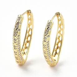 Real 18K Gold Plated Clear Cubic Zirconia Teardrop Hoop Earrings, Brass Jewelry for Women, Real 18K Gold Plated, 35x27.5x5.5mm, Pin: 0.7mm