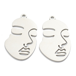 Stainless Steel Color 304 Stainless Steel Pendants, Abstract Face, Stainless Steel Color, 35x20x1mm, Hole: 2mm