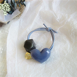 Love Blue Macaron-colored jelly love geometric bead hairband - high elasticity, rubber band, head accessory.
