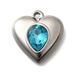 Синий Циркон 304 подвески из нержавеющей стали, со стразами, цвет нержавеющей стали, сердце, синий циркон, 17.5x16.5x5.5 мм, отверстие : 1.4 мм