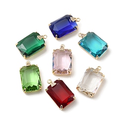 Mixed Color Brass with K9 Glass & Rhinestone Pendants, Light Gold, Rectangle Charms, Mixed Color, 22x13.5x8mm, Hole: 1.5mm