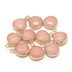 Light Salmon Natural White Jade Pendants, with Nickel Free Brass Findings, Faceted, Dyed, teardrop, Golden, Light Salmon, 17.5x13.5x6.5mm, Hole: 2mm
