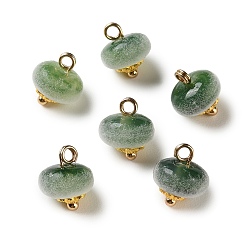 Темно-оливково-зеленый Сплав и бархатные подвески, с акриловой, рондель прелести, золотые, темно-оливковый зеленый, 11x10 мм, отверстие : 2.5 мм