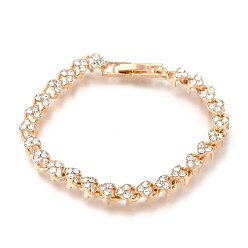 Light Gold Alloy Heart Link Bracelets, with Clear Cubic Zirconia and Snap Lock Clasps, Light Gold, 7-3/8 inch(18.8cm)