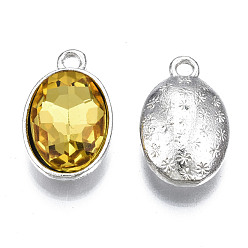 Gold Alloy Glass Pendants, Faceted, Oval, Platinum, Cadmium Free & Lead Free, Gold, 19x12x6mm, Hole: 1.8mm