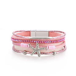 SZ00221-6 Fashionable Diamond Starfish Bracelet - Casual Vacation Style, Beaded Jewelry.