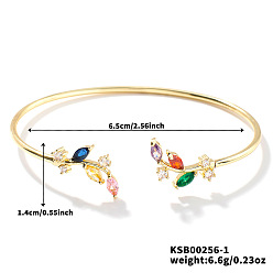 Разноцветный Элегантные латунные браслеты-манжеты в форме листа с кубическим цирконием для женщин, золотые, красочный, внутренний диаметр: 2-1/2 дюйм (6.5 см)