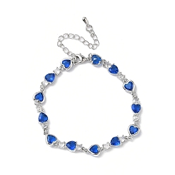 Синий Браслеты из кубического циркония в форме сердца, украшения из латуни для женщин, реальный 18 k позолоченный, Реальная платина, синие, 7 дюйм (17.9 см)