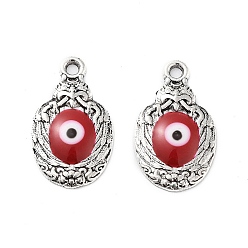Red Alloy Enamel Pendants, Bird with Evil Eye Charm, Cadmium Free & Nickel Free & Lead Free, Antique Silver, Red, 20x11.5x2mm, Hole: 1.6mm