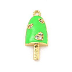 Лайм Стойка металлическая латунная микропрофилированная кубическая циркония подвески, с эмалью, долговечный, без кадмия и без свинца, реальный 18 k позолоченный, мороженое, желто-зеленые, 20x8.5x3.5 мм, отверстие : 1.2 мм