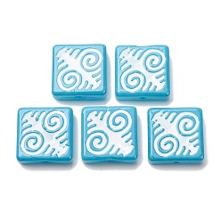 Светло-Голубой Бусины лэмпворк , квадрат с амулетом, Небесно-голубой, 18x18x6 мм, отверстие : 1.4~1.6 мм