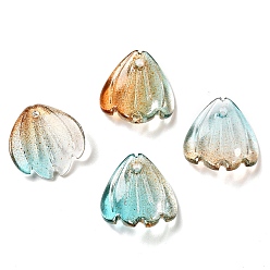 Colorful Spray Painted Transparent Glass Pendants, Petaline Charms, Colorful, 16x15x3.5mm, Hole: 1.2mm
