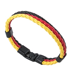 Yellow PU Leather Triple Layer Multi-strand Bracelets, with Alloy Clasp, Yellow, 8-1/8 inch(20.5cm)