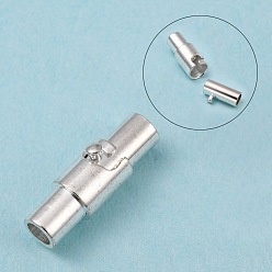 Silver Brass Locking Tube Magnetic Clasps, Column, Silver, 15x4mm, Hole: 2.8mm