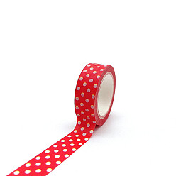Red Adhesive Paper Tape, for Card-Making, Scrapbooking, Diary, Planner, Envelope & Notebooks, Polka Dot Pattern, Red, Red, 15mm, about 10.94 Yards(10m)/Roll