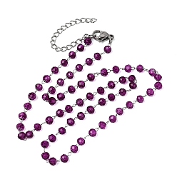 Фиолетовый 304 Ожерелье из нержавеющей стали с гранеными стеклянными бусинами-ронделями, цепочка ручной работы с камнями-талисманами, символизирующими месяц рождения, для женщин., цвет нержавеющей стали, фиолетовые, 14.96 дюйм (38 см)