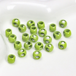Yellow Green 4-Hole Baking Painted Alloy Beads, Cube, Yellow Green, 7x5mm, Hole: 3.5mm, 10pcs/bag