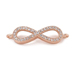Розовое Золото Покрытие стойки латунь микро-паве прозрачный кубический цирконий подвески-коннекторы бесконечности, без кадмия и без свинца, розовое золото , 7x25.5x3 мм, отверстие : 1.5 мм
