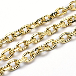 Real 18K Gold Plated Eco-Friendly Brass Cable Chains, Diamond Cut Chains, Unwelded, Faceted, Oval, Lead Free & Cadmium Free & Nickel Free, Real 18K Gold Plated, 8.5x6x2mm