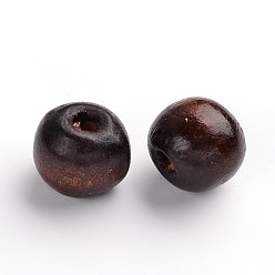 Coffee Natural Wood Beads, Dyed, Round, Coffee, 12x10.5mm, Hole: 3mm, about 1800pcs/1000g
