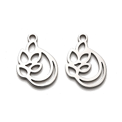 Stainless Steel Color 316 Surgical Stainless Steel Pendants, Laser Cut, Flower Charm, Stainless Steel Color, 15.5x11x1mm, Hole: 1.6mm