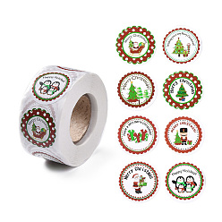 Colorful 8 Patterns Christmas Round Dot Self Adhesive Paper Stickers Roll, Christmas Decals for Party, Decorative Presents, Colorful, 25mm, about 500pcs/roll