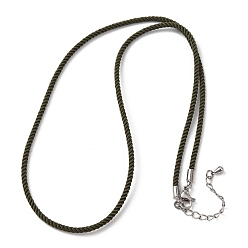 Темно-оливково-зеленый 2мм круглый нейлоновый миланский шнур для изготовления ожерелья, с латунными выводами и 303 застежками из лобстера из нержавеющей стали, цвет нержавеющей стали, темно-оливковый зеленый, 18.50~18.70 дюйм (47~47.5 см)